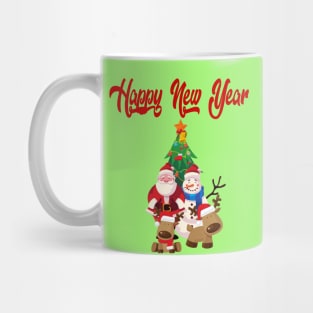 new year illustration with Santa Claus, snowman and reindeer Mug